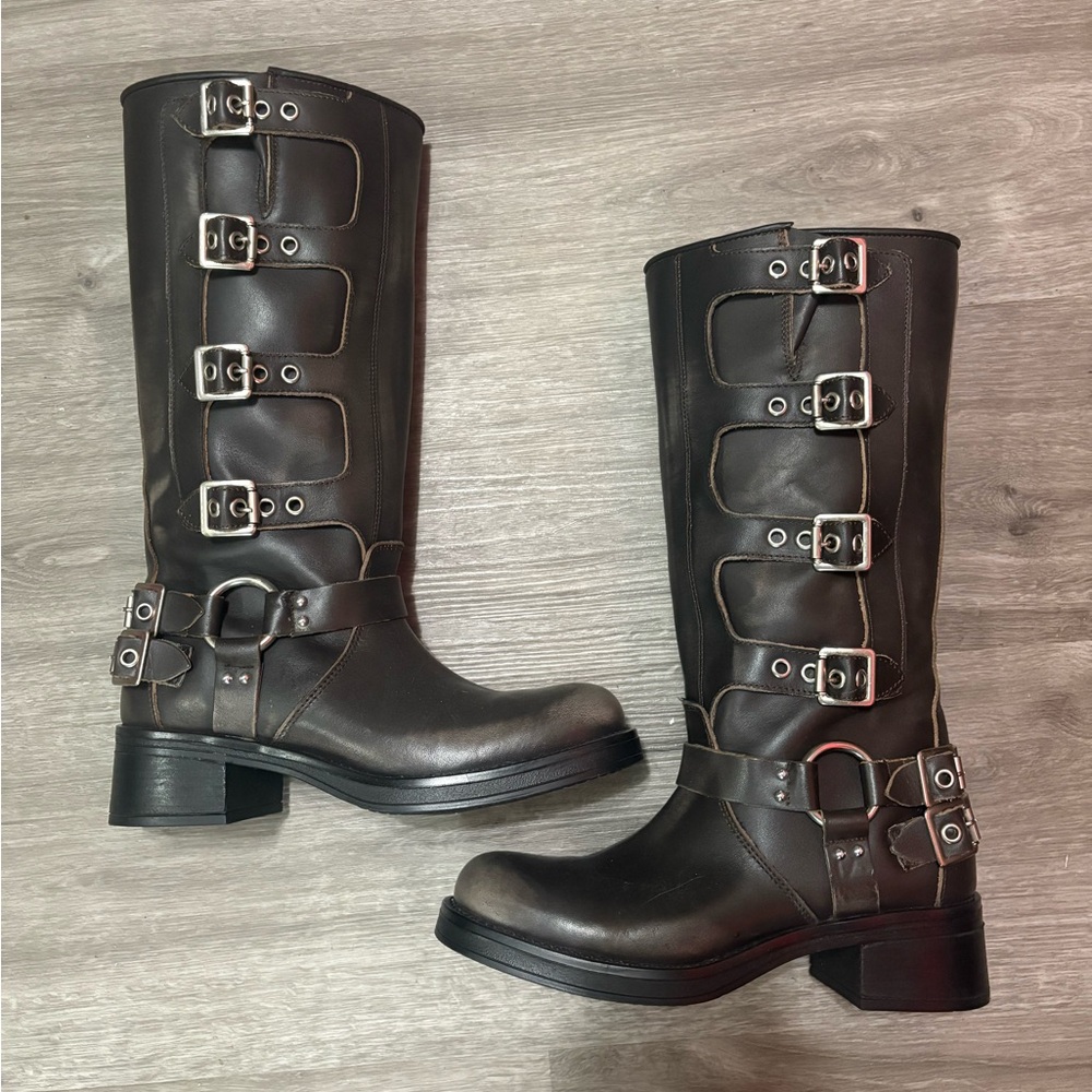 Steve Madden Dark Brown Buckle Combat Boots